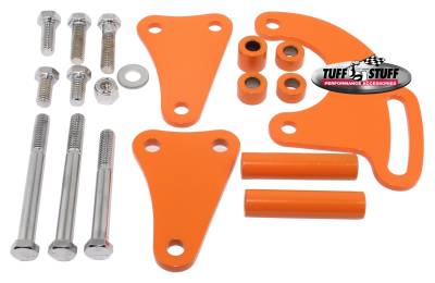 Power Steering Pump Bracket; Long - Fits Tuff Stuff Saginaw Style Power Steering Pumps - w/Hardware - Orange Powdercoat; 6508BORANGE
