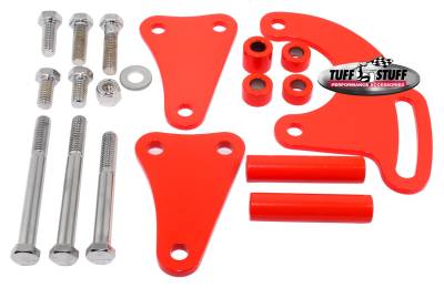 Power Steering Pump Bracket; Long - Fits Tuff Stuff Saginaw Style Power Steering Pumps - w/Hardware - Red Powdercoat; 6508BRED