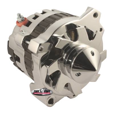 Alternator; 160 AMP - 1 Wire Or OEM Hookup - V Groove Pulley - Internal And External Cooling Fans - 6.125 in. Bolt To Bolt - Polished; 7866BBULL