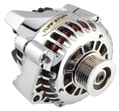 Alternator; 125 AMP - 1-Wire Or OEM Wire Hookup - 6 Groove Pulley - Double Wide Heavy Duty Ball Bearings - OEM Replacement - Chrome; 8206NA