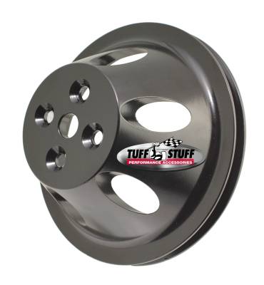 Water Pump Pulley; For Use w/Small Block Chevy Engines - Machined Aluminum - Black Powder Coat - 1 Groove - Short Pump - 5/8 in. Pilot Hole; 9885BLK