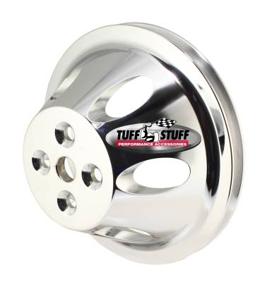 Water Pump Pulley; For Use w/Small Block Chevy Engines - Machined Aluminum - Polished - 1 Groove - Short Pump - 5/8 in. Pilot Hole; 9885P