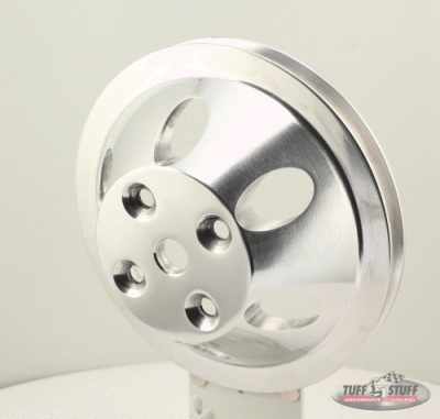 Tuff Stuff Performance - Water Pump Pulley; For Use w/Small Block Chevy Engines - Machined Aluminum - Polished - 1 Groove - Long Pump - 5/8 in. Pilot Hole; 9886P - Image 2