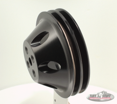 Tuff Stuff Performance - Water Pump Pulley; For Use w/Small Block Chevy Engines - Machined Aluminum - Black Powder Coat - 2 Groove - Short Pump - 5/8 in. Pilot Hole; 9887BLK - Image 2