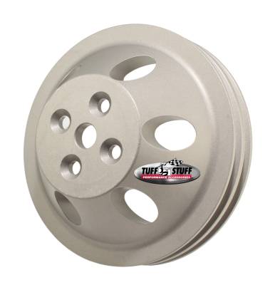 Water Pump Pulley; For Use w/Small Block Chevy Engines - Machined Aluminum - Factory Cast Plus - 2 Groove - Short Pump - 5/8 in. Pilot Hole; 9887F