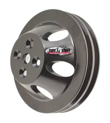 Water Pump Pulley; For Use w/Big Block Chevy Engines - Machined Aluminum - Black Powder Coat - 2 Groove - Short Pump - 5/8 in. Pilot Hole; 9888BLK