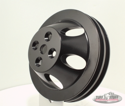 Tuff Stuff Performance - Water Pump Pulley; For Use w/Big Block Chevy Engines - Machined Aluminum - Black Powder Coat - 2 Groove - Short Pump - 5/8 in. Pilot Hole; 9888BLK - Image 2