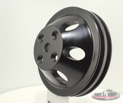 Tuff Stuff Performance - Water Pump Pulley; For Use w/Small Block Chevy Engines - Machined Aluminum - Black Powder Coat - 2 Groove - Long Pump - 5/8 in. Pilot Hole; 9890BLK - Image 2