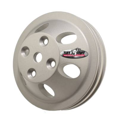 Water Pump Pulley; For Use w/Small Block Chevy Engines - Machined Aluminum - Factory Cast Plus - 2 Groove - Long Pump - 5/8 in. Pilot Hole; 9890F