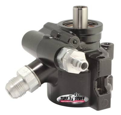 Power Steering Pump; An-6 And AN-10 Fittings - M8x1.25 Threaded Hole Mounting - Aluminum - For Street Rods/Custom Vehicles w/Limited Engine Space - Black; 6175ALB-2