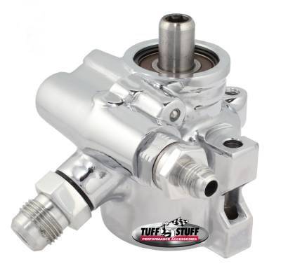 Power Steering Pump; AN-6 And AN-10 Fitting - 8mm Through Hole Mounting - Aluminum - For Street Rods/Custom Vehicles w/Limited Engine Space - Polished; 6175ALP