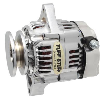 Alternator; 55 AMP - Ultra Mini Nippondenso - 1 Wire - Single Groove Pulley - For Use w/Performance Cars/Street Rods/Show Cars w/Low Amp Requirement - Chrome; 7512A