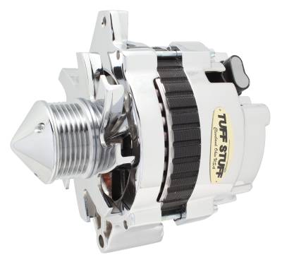 Alternator; 160 AMP - 1 Wire Or OEM Hookup - 6 Groove Pulley - Double Wide Heavy Duty Ball Bearings - Bullet Fan - Chrome; 7935ABULL6G