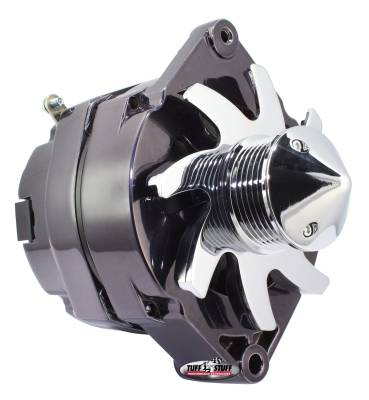 Alternator; 100 AMP - OEM Or 1 Wire - 6 Groove Pulley - 4.85 in. Case Depth - Lower Mount Boss 2 in. Long - Black Chrome; 7139ABULL6G7