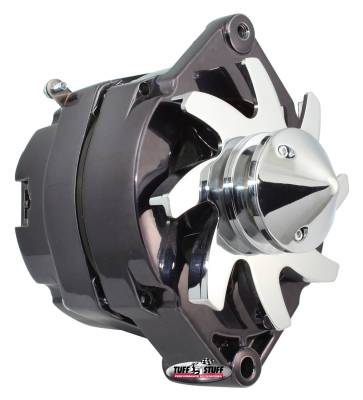 Alternator; 100 AMP - OEM Or 1 Wire - V Groove Pulley - 4.85 in. Case Depth - Lower Mount Boss 2 in. Long - Black Chrome; 7139ABULL7