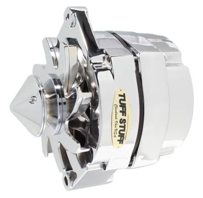 Alternator; 100 AMP - OEM Or 1 Wire - V Groove Bullet Pulley - 4.85 in. Case Depth - Lower Mount Boss 2 in. Long - Chrome - 9 Clocking; 7139ABULL9
