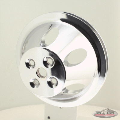 Tuff Stuff Performance - Water Pump Pulley; For Use w/Small Block Chevy Engines - Machined Aluminum - Triple Chrome - 1 Groove - Short Pump - 5/8 in. Pilot Hole; 9885A - Image 2