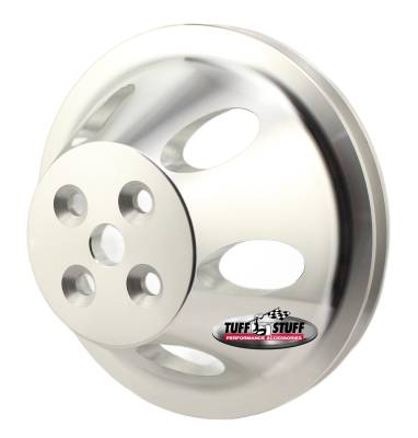 Water Pump Pulley; For Use w/Small Block Chevy Engines - Machined Aluminum - Satin - 1 Groove - Short Pump - 5/8 in. Pilot Hole; 9885C