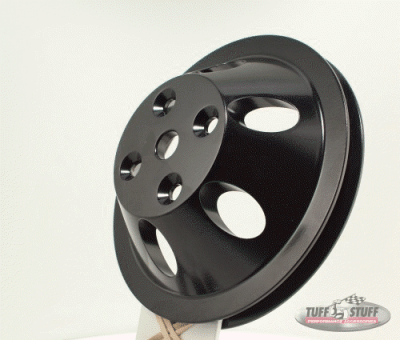 Tuff Stuff Performance - Water Pump Pulley; For Use w/Small Block Chevy Engines - Machined Aluminum - Black Powder Coat - 1 Groove - Long Pump - 5/8 in. Pilot Hole; 9886BLK - Image 2
