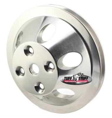 Water Pump Pulley; For Use w/Small Block Chevy Engines - Machined Aluminum - Satin - 1 Groove - Long Pump - 5/8 in. Pilot Hole; 9886C