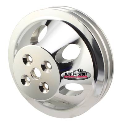 Water Pump Pulley; For Use w/Small Block Chevy Engines - Machined Aluminum - Triple Chrome - 2 Groove - Short Pump - 5/8 in. Pilot Hole; 9887A