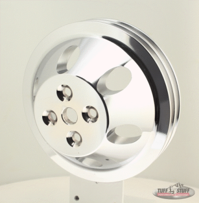 Tuff Stuff Performance - Water Pump Pulley; For Use w/Small Block Chevy Engines - Machined Aluminum - Triple Chrome - 2 Groove - Short Pump - 5/8 in. Pilot Hole; 9887A - Image 2