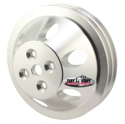 Water Pump Pulley; For Use w/Small Block Chevy Engines - Machined Aluminum - Satin - 2 Groove - Short Pump - 5/8 in. Pilot Hole; 9887C