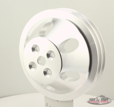 Tuff Stuff Performance - Water Pump Pulley; For Use w/Small Block Chevy Engines - Machined Aluminum - Satin - 2 Groove - Short Pump - 5/8 in. Pilot Hole; 9887C - Image 2