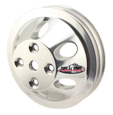 Water Pump Pulley; For Use w/Small Block Chevy Engines - Machined Aluminum - Satin - 2 Groove - Long Pump - 5/8 in. Pilot Hole; 9890C
