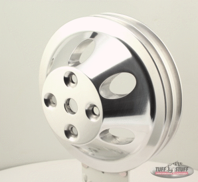 Tuff Stuff Performance - Water Pump Pulley; For Use w/Small Block Chevy Engines - Machined Aluminum - Satin - 2 Groove - Long Pump - 5/8 in. Pilot Hole; 9890C - Image 2