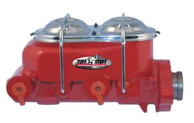 Brake Master Cylinder; Dual Reservoir - 1 in. Bore - Dual 3/8 in. Ports On Both Sides - 3 3/8 in. Mounting Hole Spacing - Shallow Hole - Red Powdercoat; 2020NCRED