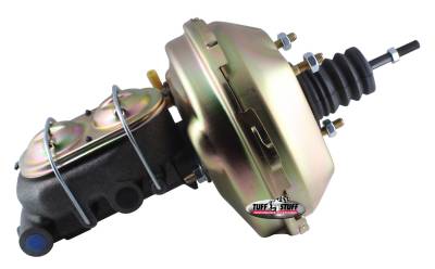 Brake Master Cylinder/Booster Assembly; 9 in. - 1 1/8 in. Bore - Single Diaphragm - w/PN[2071] Dual Rsvr. Master Cyl. - (3) M10-1.5 x 28MM Metric Studs - Gold Zinc; 2133NB