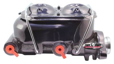 Brake Master Cylinder; Dual Reservoir - 1 in. Bore - Dual 3/8 in. Ports On Both Sides - 3 3/8 in. Mounting Hole Spacing - Shallow Hole - Black Chrome; 2020NA7