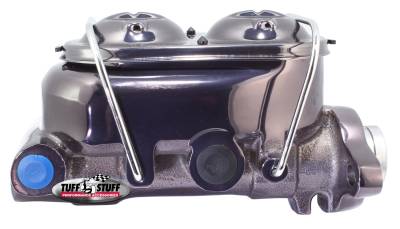 Brake Master Cylinder; Universal - Dual Reservoir - 1 1/8 in. Bore - 9/16 in. And 1/2 in. Driver Side Ports - Shallow Hole - Fits Hot Rods/Customs/Muscle Cars - Black Chrome; 2071NA7