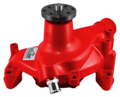 Water Pump; 6.937 in. Hub Height - 5/8 in. Pilot - Long - Threaded Water Port - Red Powdercoat w/Chrome Accents; 1449NCRED