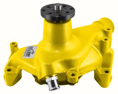 Water Pump; 6.937 in. Hub Height - 5/8 in. Pilot - Long - Threaded Water Port - Yellow Powdercoat w/Chrome Accents; 1449NCYELLOW