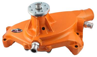 Water Pump; 5.750 in. Hub Height - 5/8 in. Pilot - Short - (2) Threaded Water Ports - Aluminum Casting - Orange Powdercoat w/Chrome Accents; 1495ACORANGE
