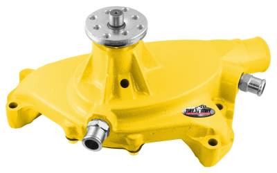 Water Pump; 5.750 in. Hub Height - 5/8 in. Pilot - Short - (2) Threaded Water Ports - Aluminum Casting - Yellow Powdercoat w/Chrome Accents; 1495ACYELLOW