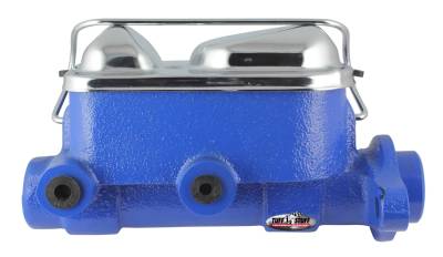 Brake Master Cylinder; Dual Reservoir - 1 in. Bore - 3/8 in-24 And 1/2 in.-20 Ports - 3 1/8 in. Mounting Hole Spacing - Blue Powdercoat w/Chrome Accents; 2017NBBLUE