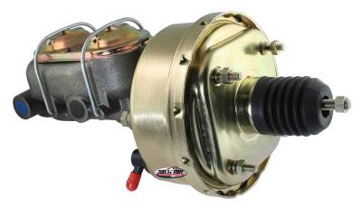 Brake Master Cylinder/Booster Assembly; Univ. - 7 in. - 1 1/8 in. Bore - Single Diaphragm - w/PN[2071] Dual Rsvr. Master Cyl. - Incl. 3/8 in.-16 Mtg. Studs/Hardware - Gold Zinc; 2121NB