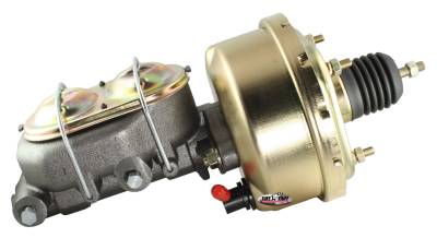 Brake Master Cylinder/Booster Assembly; Univ. - 7 in - 1 in. Bore - Single Diaphragm - w/PN[2020] Dual Rsvr. Master Cyl. - Incl. 3/8 in.-16 Mtg. Stud/Hardware - Gold Zinc; 2121NB-1