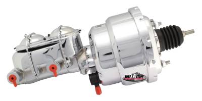 Brake Master Cylinder/Booster Assembly; Univ. - 7 in - 1 in. Bore - Dual Diaphragm - w/PN[2020] Dual Rsvr. Master Cyl. - Incl. 3/8 in.-16 Mtg. Stud/Hardware - Chrome; 2122NA-1