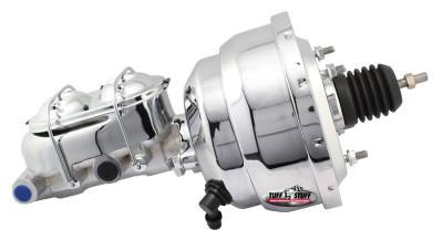 Brake Master Cylinder/Booster Assembly; Univ. - 8 in. - 1 in. Bore - Dual Diaphragm - w/PN[2018] Dual Rsvr. Master Cyl. - Incl. 3/8 in.-16 Mtg. Studs/Hardware - Chrome; 2123NA-2