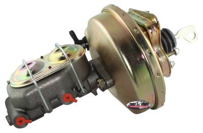 Brake Master Cylinder/Booster Assembly; 9 in. - 1 1/8 in. Bore - Single Diaphragm - w/PN[2071] Dual Rsvr. Master Cyl. - Incl. (5) 3/8 in.-16 Studs-1 Is Offset - Gold Zinc; 2125NB