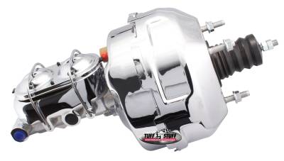 Brake Master Cylinder/Booster Assembly; 9 in. - 1 in. Bore - Dual Diaphragm - w/PN{2018] Dual Rsvr. Master Cyl. - 10 x 1.5 Metric - 3/8-24 Pedal Rod Threads - Chrome; 2129NA-2