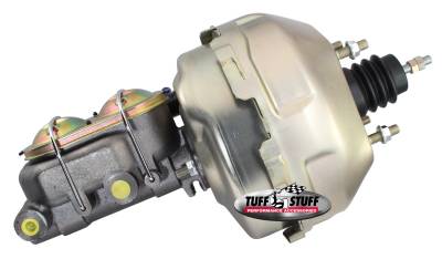 Brake Master Cylinder/Booster Assembly; 9 in. - 1 in. Bore - Dual Diaphragm - w/PN[2020] Dual Rsvr. Master Cyl. - 10 x 1.5 Metric - 3/8-24 Pedal Rod Threads - Gold Zinc; 2129NB-1