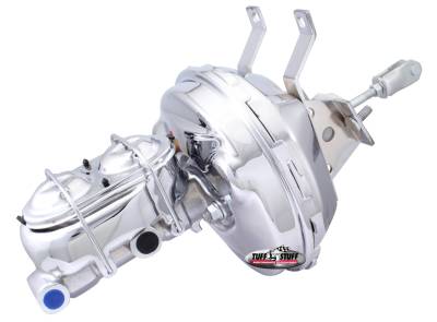 Brake Master Cylinder/Booster Assembly; 9 in. - 1 1/8 in. Bore - Single Diaphragm - w/PN[2071] Dual Rsvr. Master Cyl. - Incl. 3/8 in.-16 Studs - Chrome; 2130NA