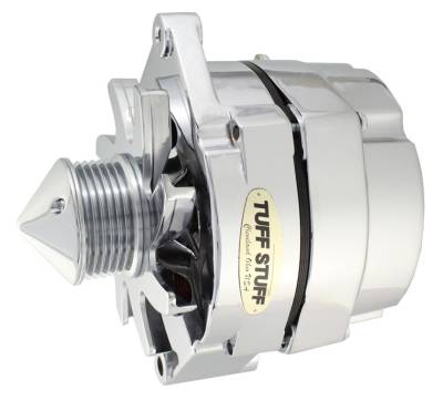 Alternator; 100 AMP - OEM Or 1 Wire - 6 Groove Pulley - 4.85 in. Case Depth - Lower Mount Boss 2 in. Long - Polished; 7139BBULL6G