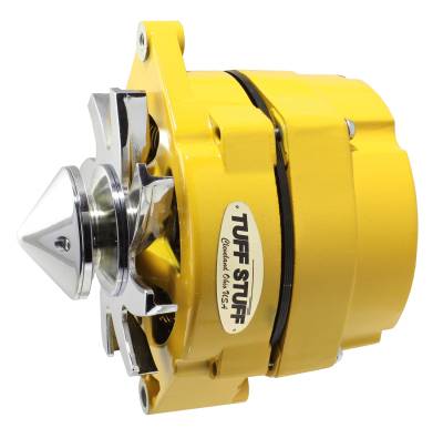 Alternator; 100 AMP - OEM Or 1 Wire - V Groove Bullet Pulley - 4.85 in. Case Depth - Lower Mount Boss 2 in. Long - Yellow Powdercoat w/Chrome Accents; 7139FBULLY