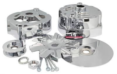 Alternator Case Kit; Fits GM 10SI And Tuff Stuff Alternator PN[7127] - Incl. Front And Rear Housings/Fan/Pulley/Nut/Lockwashers/Thru Bolts - Chrome Plated; 7500A